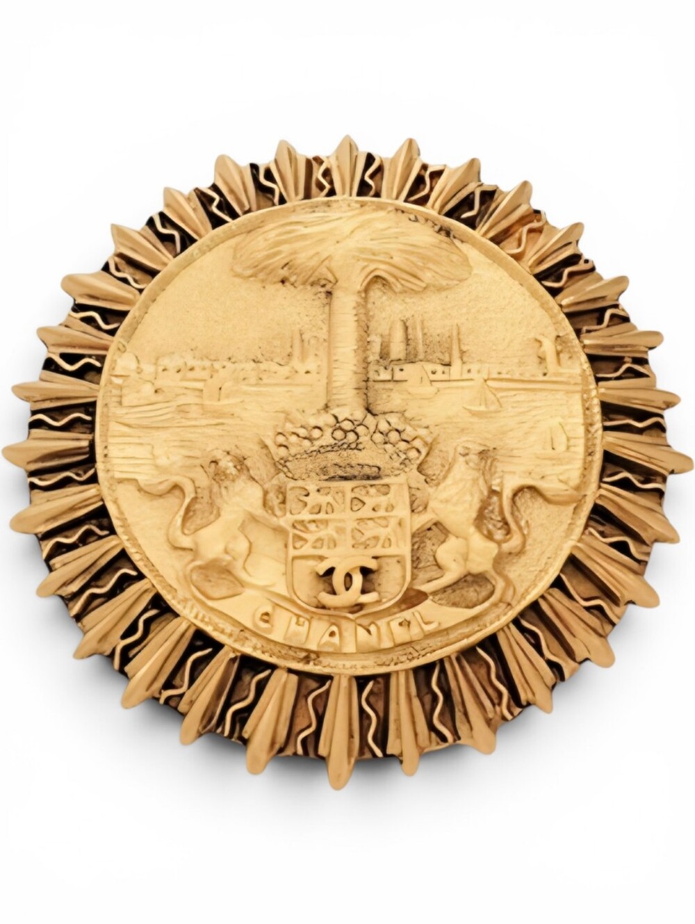 CHANEL CC Lion Coat Of Arms Brooch Gold Plated Crest  Medallion Pin
